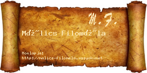 Málics Filoméla névjegykártya